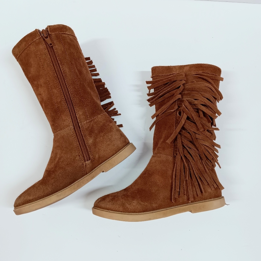 Real Brown Suede Nordstrom Girl's Fringe High Zip Boots Size 10